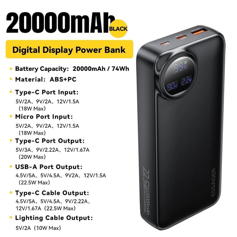 Power Bank Portátil Essager 20000mAh